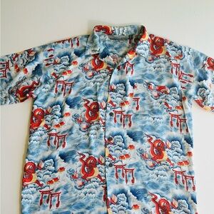 Vntg Pineapple Connection Shirt‎ Men's Large Hawaiian Asian Dragons Rayon Korea